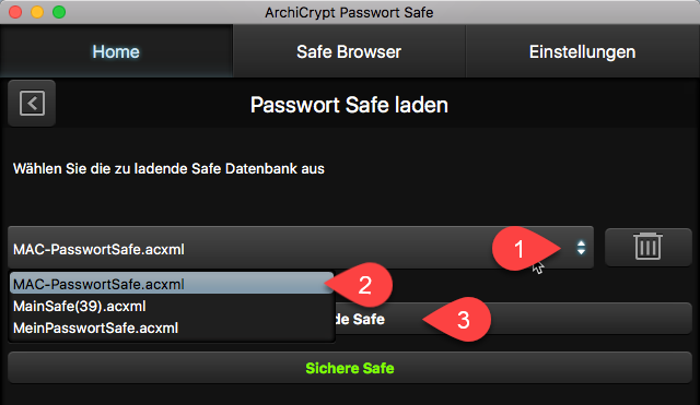 Passwort Safe auswählen